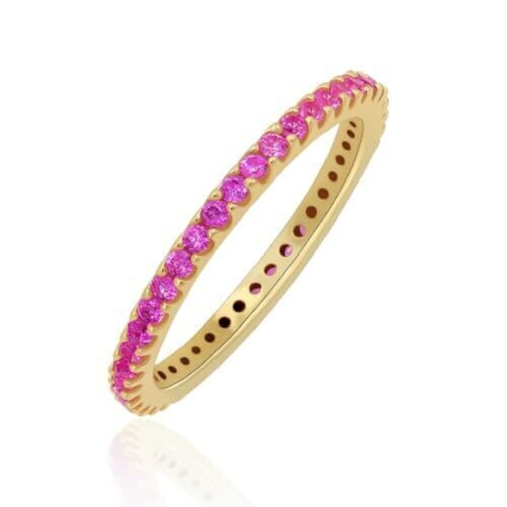 6580 18k Yellow Gold Plated Stackable Lab Created Pink Sapphire Ring - Thin